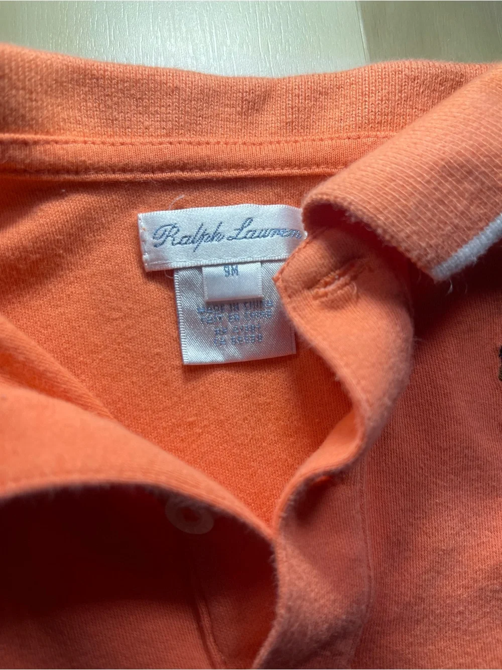 Ralph Lauren Orange Short Sleeve Pony Logo Polo Romper One Piece Baby Size 9M